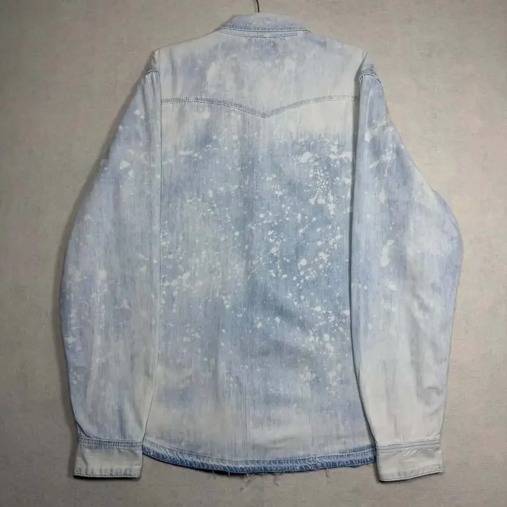 True Religion Shirt Mens 3XL Bleached Western Denim Blue Snap Front